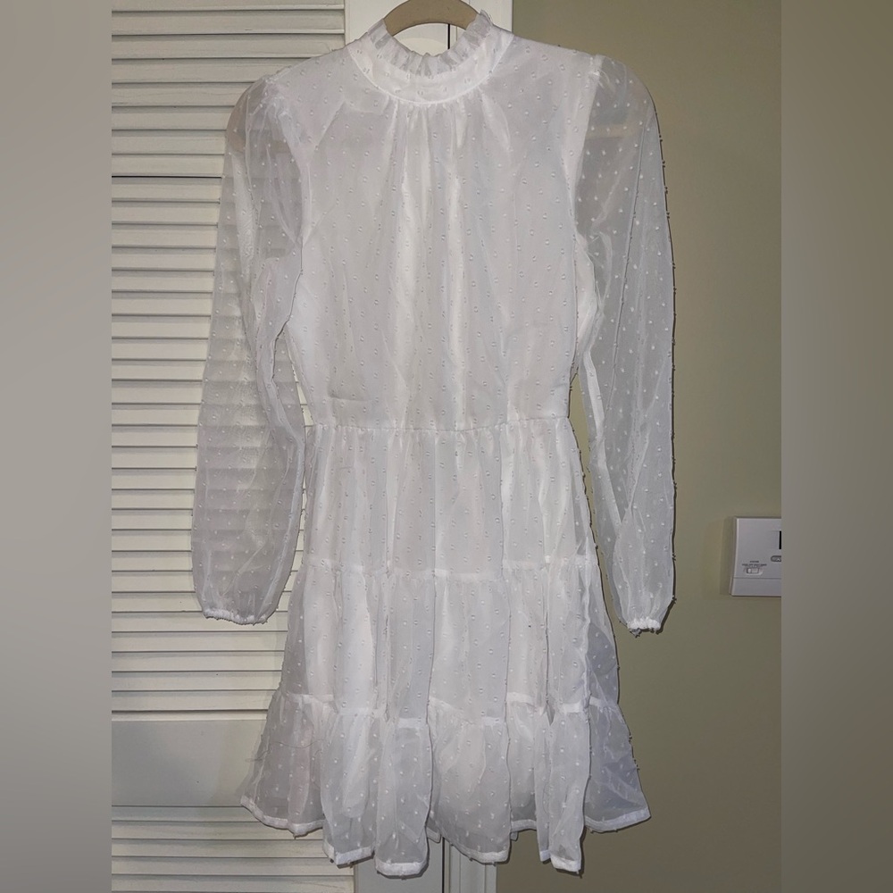 Altar'd State Sheer White Long Sleeve Dress